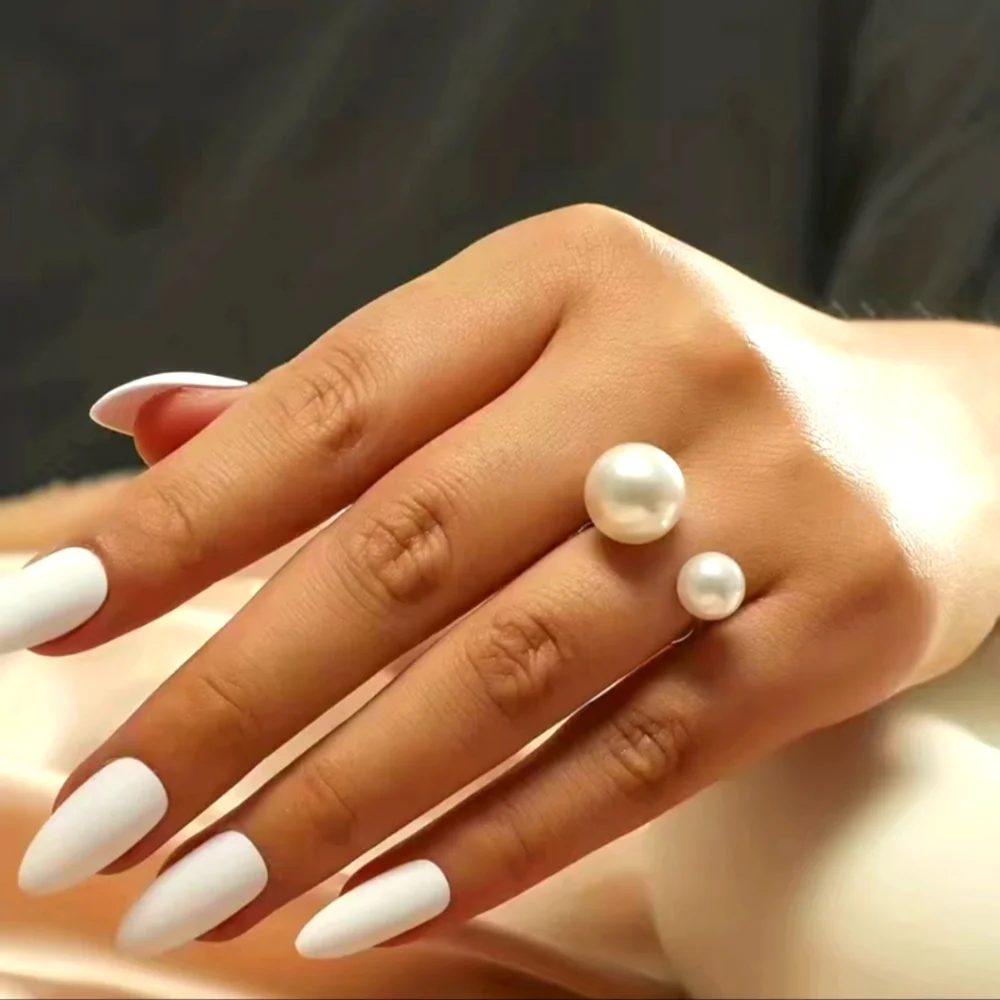 Cuff Ring Faux Pearl Ring Silver and Gold Tone - Picture 1 of 5